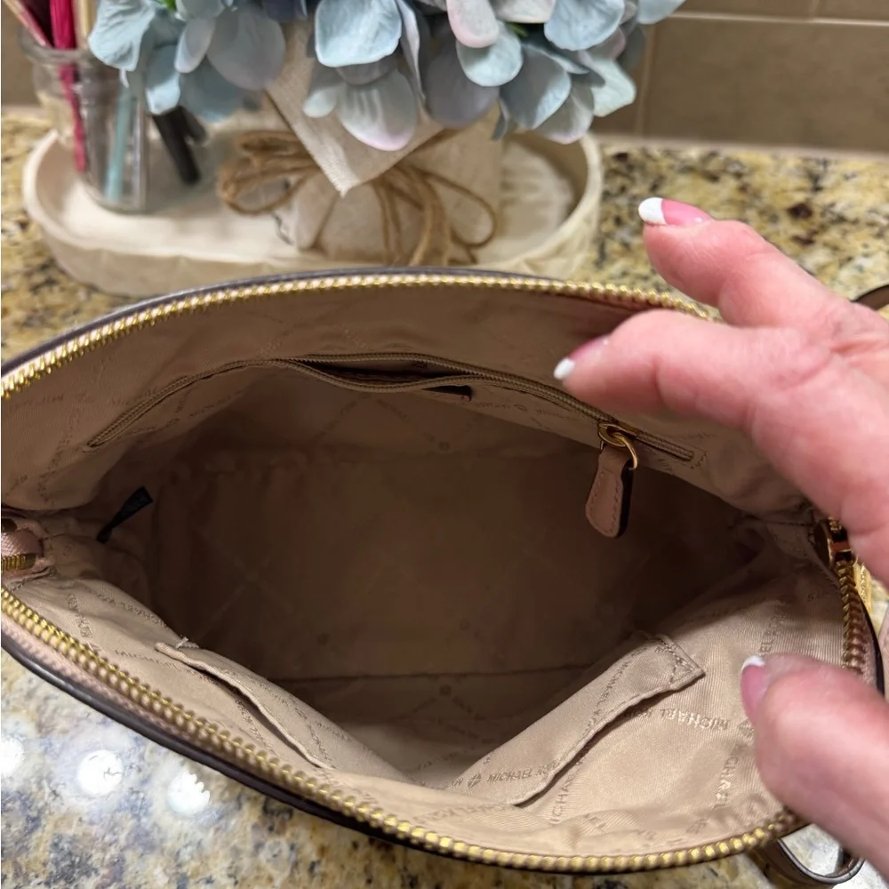 Michael Kors Blush MK Signature Dome Crossbody with Gold Hardware